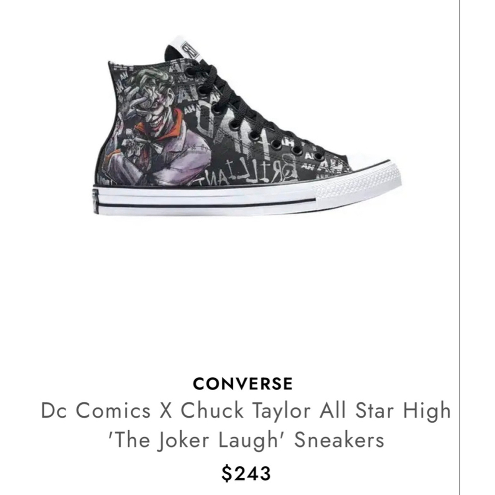 RARE New Converse X DC Joker Cosplay Grunge Graphic High Top Sneakers Womens 8.5